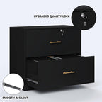 2 Drawer Lateral File Cabinet with Lock, Suitable for Letter/A4/F4/Legal Size Hanging Files,Large Wood Filing Storage Cabinets Printer Stand for Home Office,Black