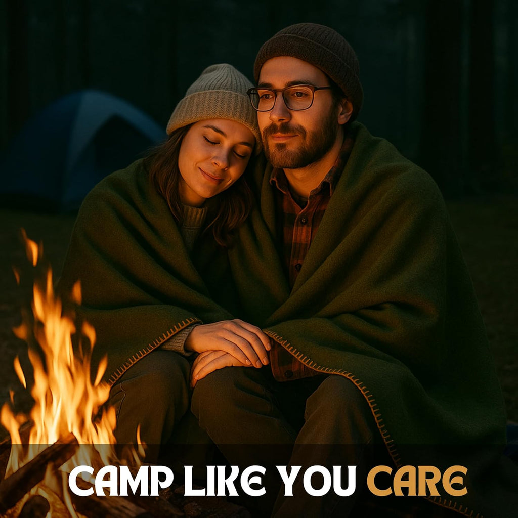 Wool Camping Blanket – 70% Wool Heavy-Duty Military Style Throw, Warm & Washable, Fire Retardant Cover for Emergency, Survival & Outdoor Use – Perfect for Camping, Car, Home & Hiking, Olive 66x90