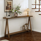 Farmhouse Console Tables for Living Room, 63" Solid Wood 2-Tier Sofa Table, Rustic Hallway Table for Entryway, Natural
