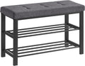 SONGMICS Shoe Bench, Storage Bench, Entryway Bench with Cushion, Shoe Shelf with Seat, Space-Saving, Modern Style, for Living Room, Bedroom, Hallway, Dark Gray and Ink Black ULBS57GYZ
