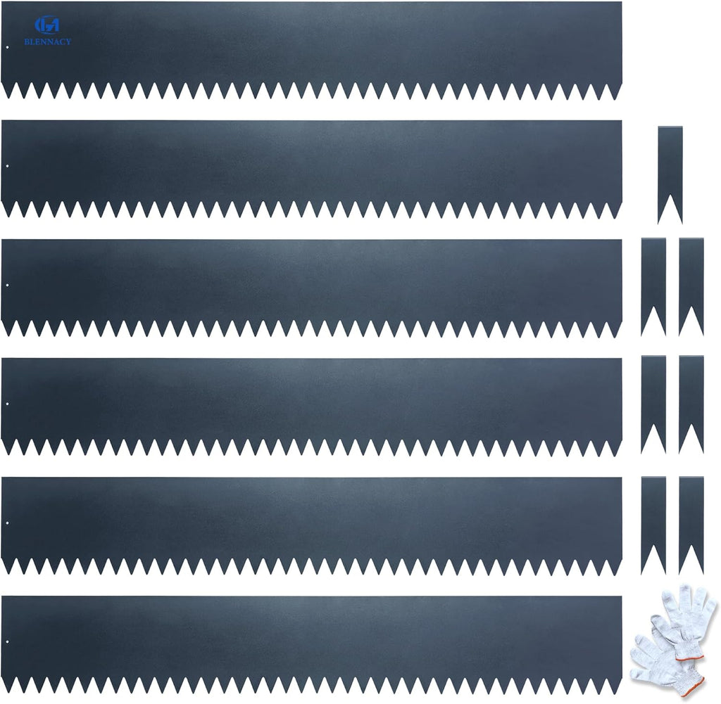 Metal Landscape Edging 6 Pack 40" L x 6" H,Galvanized Bendable Metal Garden Edging,Hammer- in Steel Landscape Edging with a Pair of Gloves and 7 Clips,Navy Blue (20 FT Total)