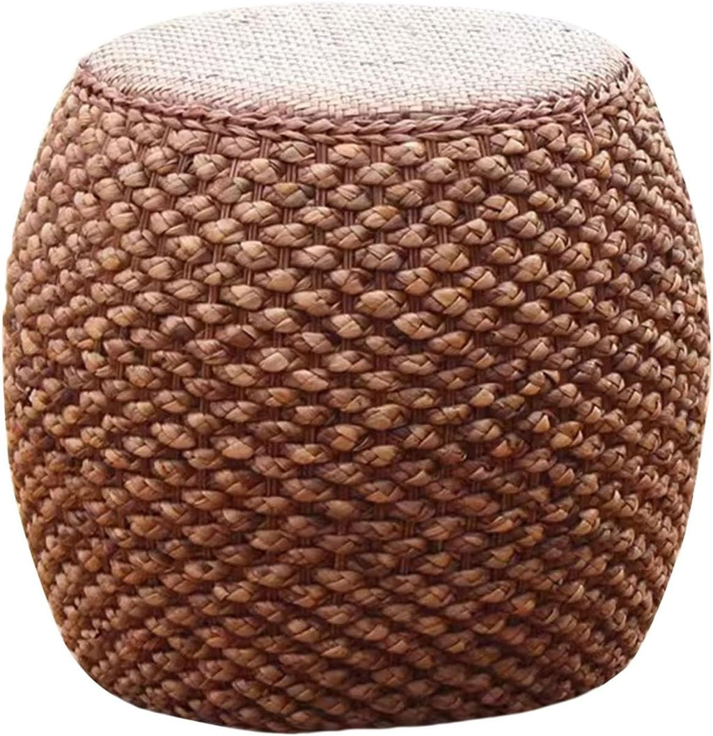 Small Round Ottoman Footrest Stool with Cushion Boho Decorative Accent Seat for Living Room Entryway Footrest Pouf Hand Knitted(37cm/14.5in)
