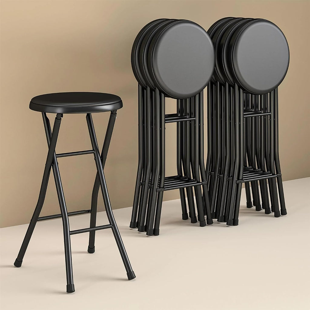 Folding Metal Stool, Black - Heavy-Duty, Compact & Portable, Stackable for Home, Garage & Workshop Use