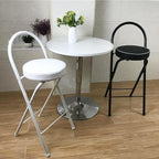 QQXX Folding Bar Stool with Footrest,Leather Padded Folding Kitchen Stool,Portable Counter Height Foldable Stool Tall Bar Stools for Outdoor Kitchen Shop Cafe(1 Pc, White Seat Height 29.5")