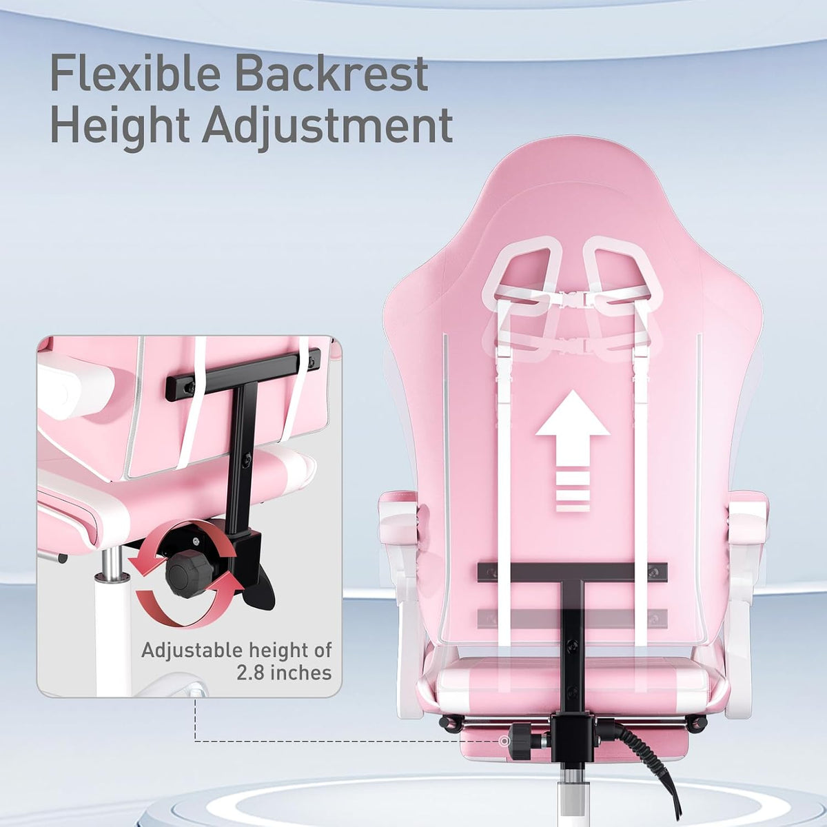 MoNiBloom Gaming Chair, Footrest & Lumbar Support, Height Adjust, Pink | Headrest & Lumbar Support, Ergonomic Computer chair, for Girl women Adult Teen Office or Gaming,Swivel game chair