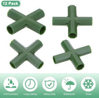 12 Pcs 11mm Greenhouse Frame Building Connectors, 4 Way Flat Pipe Fitting for Grape Trellis/Sunscreen Shed/Gardening Plant Stakes, Greenhouse Accessories [Green]