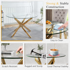 Round Glass Dining Table Set for 4, Small Kitchen Table Set for 4, 47" Circle Gold Glass Table and Chairs Set of 4,5 Piece Round Dining Room Table Set w/Black Velvet Chairs for Breakfast Dinette Cafe