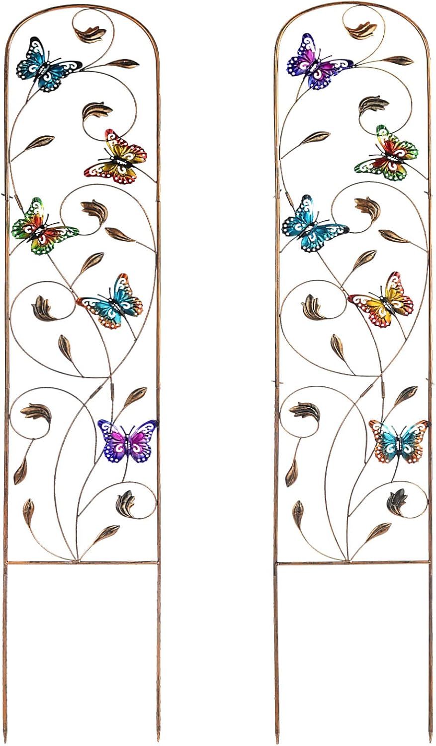 SUNNYPARK Set of 2 Butterfly Metal Garden Trellis for Climbing Plants, Decorative Vegetables Flowers Vine Trellis for Outdoor Patio 60'' H x 11'' W