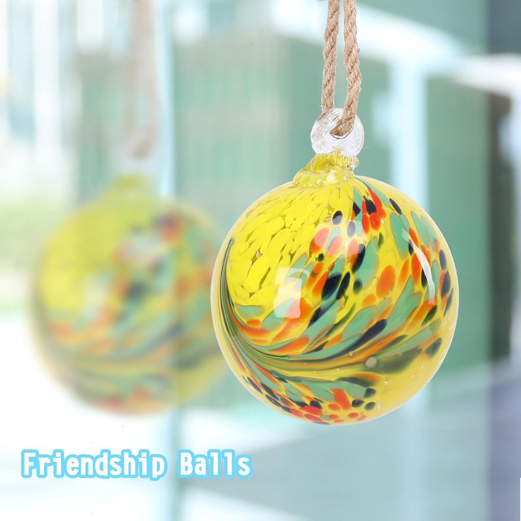 VCUTEKA Hanging Garden Gazing Ball, Hand-Blown Glass Witch Ball for Outdoor Garden Décor, 6" Yellow Swirl