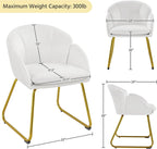 Yaheetech Modern Velvet Vanity Chair Armchair, Flower Shaped Makeup Chair with Golden Metal Legs for Living Room/Makeup Room/Bedroom/Home Office/Kitchen, White
