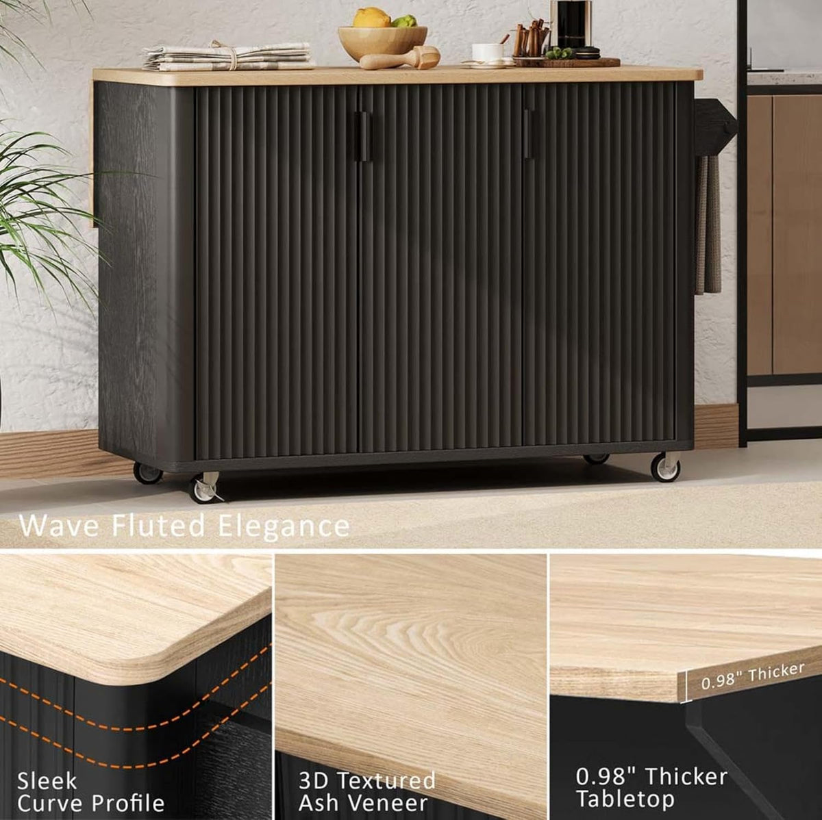Kitchen Storage Islands and Carts with Drop Leaf Countertop Height-Adjustable Shelves, Rolling Island Cart for Kitchen with Wheels Towel Rack， for Kitchen, Dining Room, Black