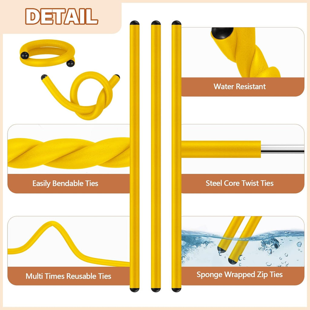 20 Pcs 17 Inch EVA Foam Twist Rubber Ties Reusable Bendable Cable Tie Straps Flexible Heavy Duty Twisty Ties for Organizing Cords Bundling (Yellow)
