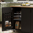 Movable Kitchen Island with Drop Leaf Height-Adjustable Shelves, Black Kitchen Island with Wheels Towel Rack， for Kitchen, Dining Room, Black