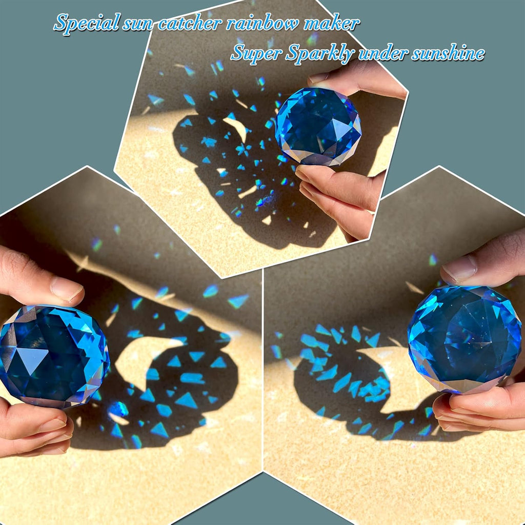 Gazing Ball Spiral Tail, Wind Spinner Spiral Peacock Blue Crystal Orb with Swivel Hook, Sun Catcher Rainbow Maker Hanging Decor for Yard Garden Rotating Art Ornaments Great Gifts 13" Height