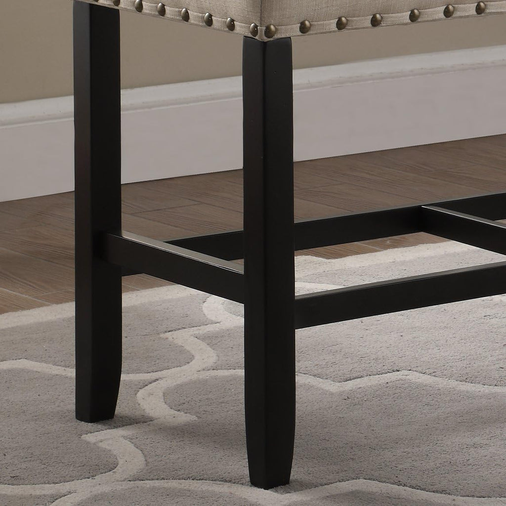 Roundhill Furniture Biony Fabric Counter Height Dining Bench with Nailhead Trim, Tan