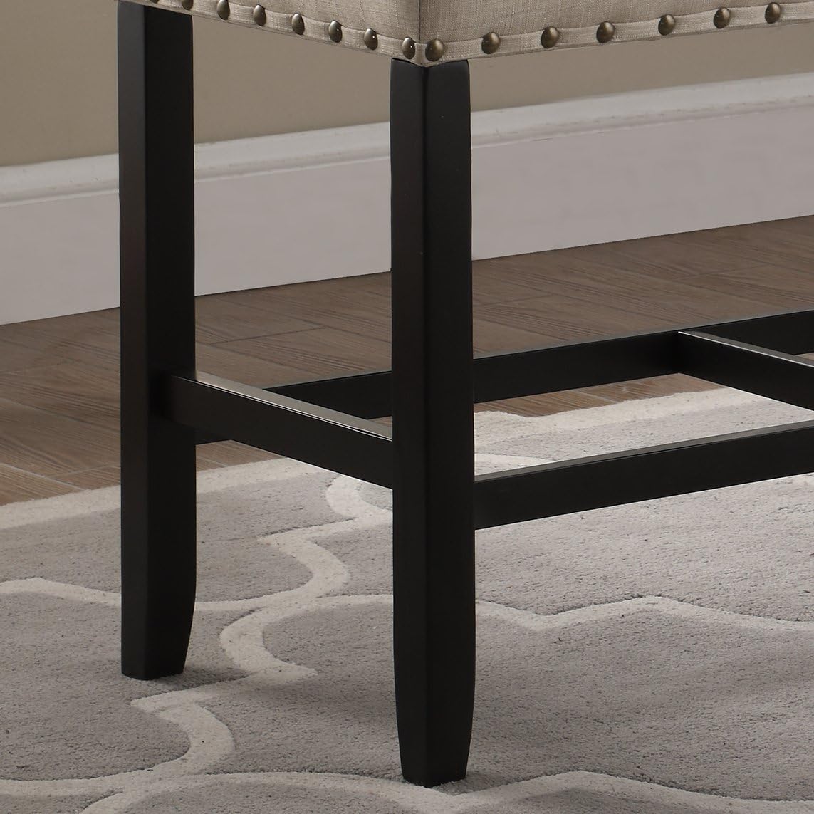 Roundhill Furniture Biony Fabric Counter Height Dining Bench with Nailhead Trim, Tan