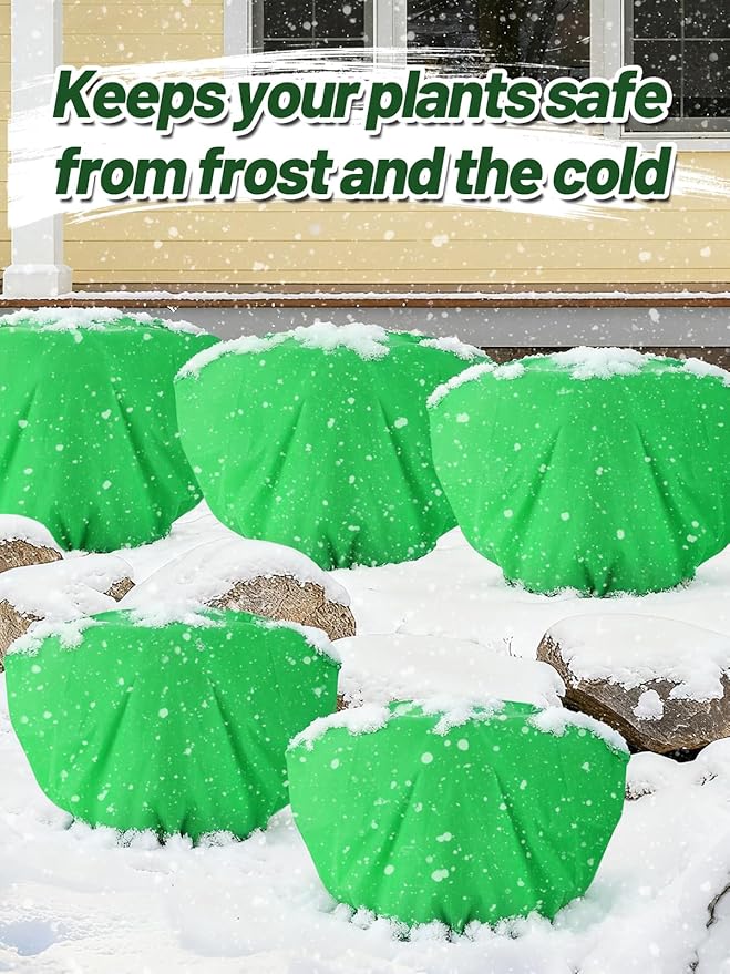 ANPHSIN 12 Pcs Plant Covers Freeze Protection - 19.6in x 39.3in Winter Shrub Plant Protection Bags, Frost Blankets Cloths with Drawstring for Outdoor Garden Rose Bush Plants, Green