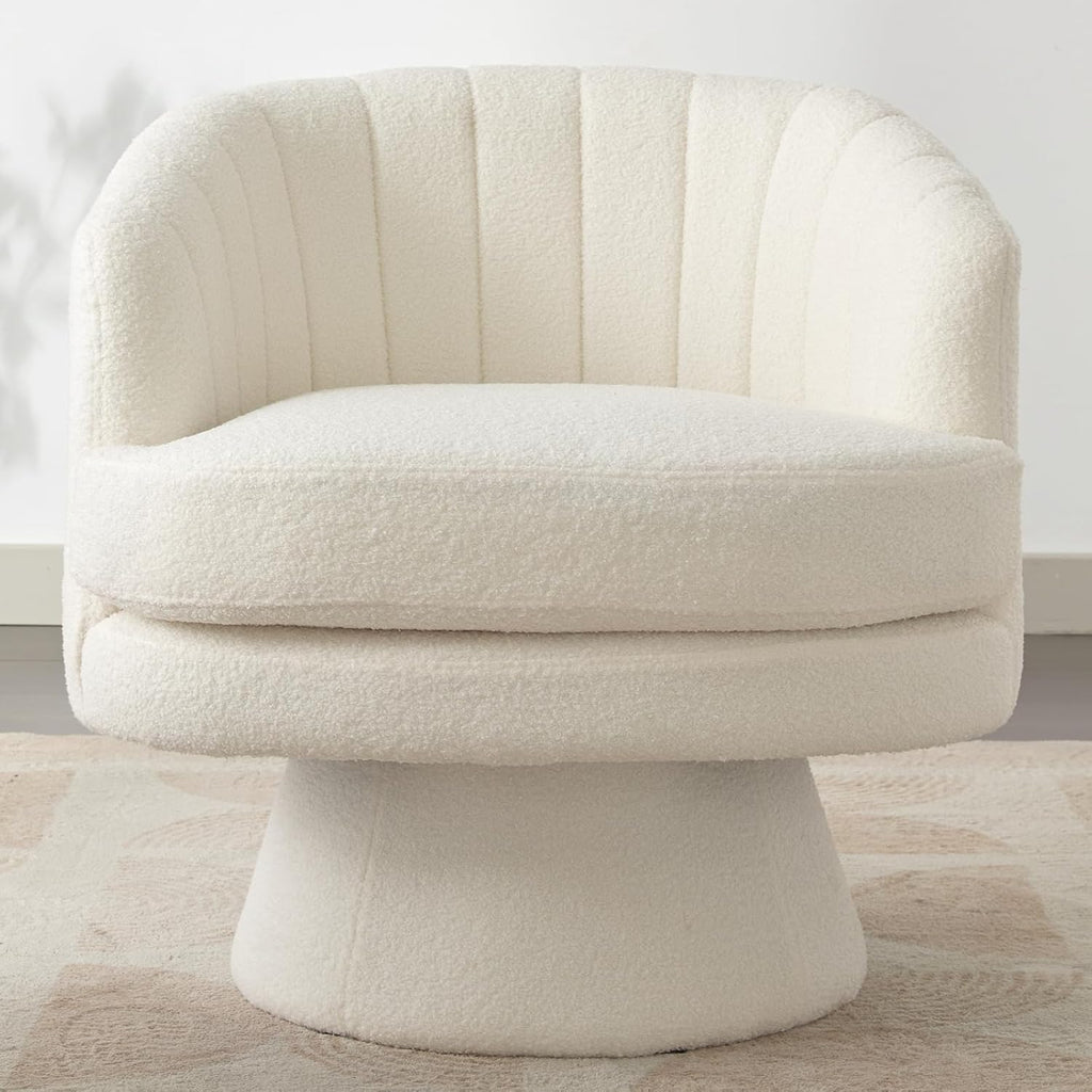 CANMOV Swivel Accent Chair with Armrest, Modern 360 Degree Swivel Barrel Chair with Curve Back and Soft Cushion,Comfy Round Sherpa Teddy Armchair Single Sofa for Living Room,Bedroom,Waiting Room,Beige