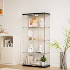 Glass Display Cabinet 4-Shelf 2 Doors with LED Push Light Lockable Glass Display Case with 4mm Tempered Glass Floor-Standing Bookshelf for Bedroom, Living Room, Black