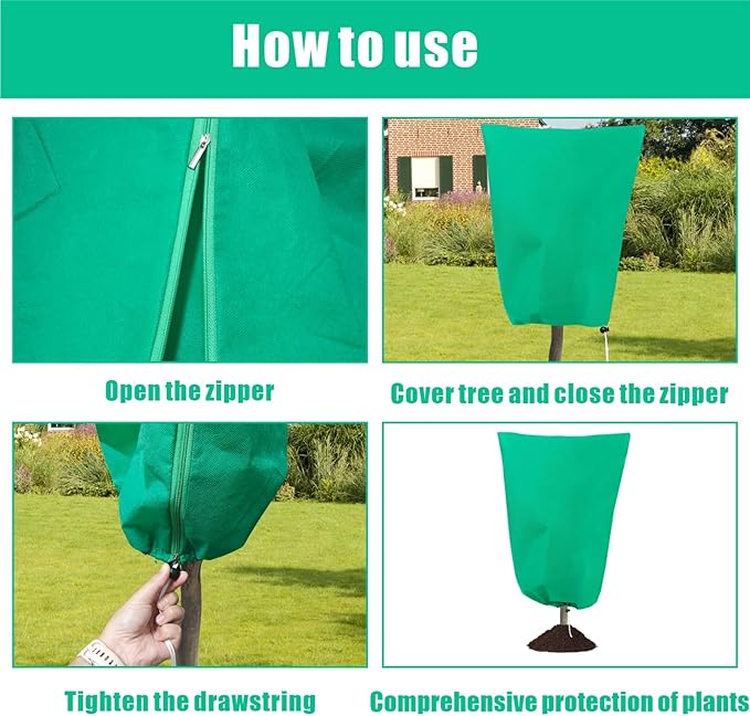 8 Pack Plant Covers Freeze Protection, 31.5"x47.2" Frost Blankets with Zipper Drawstring, Winter Cold Weather Plant Protection Jacket for Outdoor Plants Potted Shrubs Trees from Freeze Animals, Green