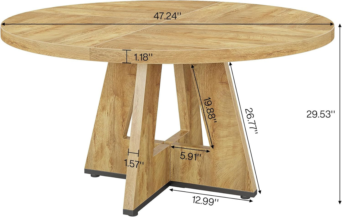Tribesigns 47 inch Round Dining Table Wood Kitchen Table for Dining Room, 47" Dinner Room Tables for 4-6, Farmhouse Accent Furniture with Wooden Tabletop and Cross Base, Light Wood