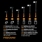Fiskars X25 Splitting Axe, 28" Wood Splitting Axe for Medium to Large Size Logs with Shock Absorbing Handle and Sheath, Split Firewood, Forged Steel Blade, Bushcraft Gear and Camping Hatchet