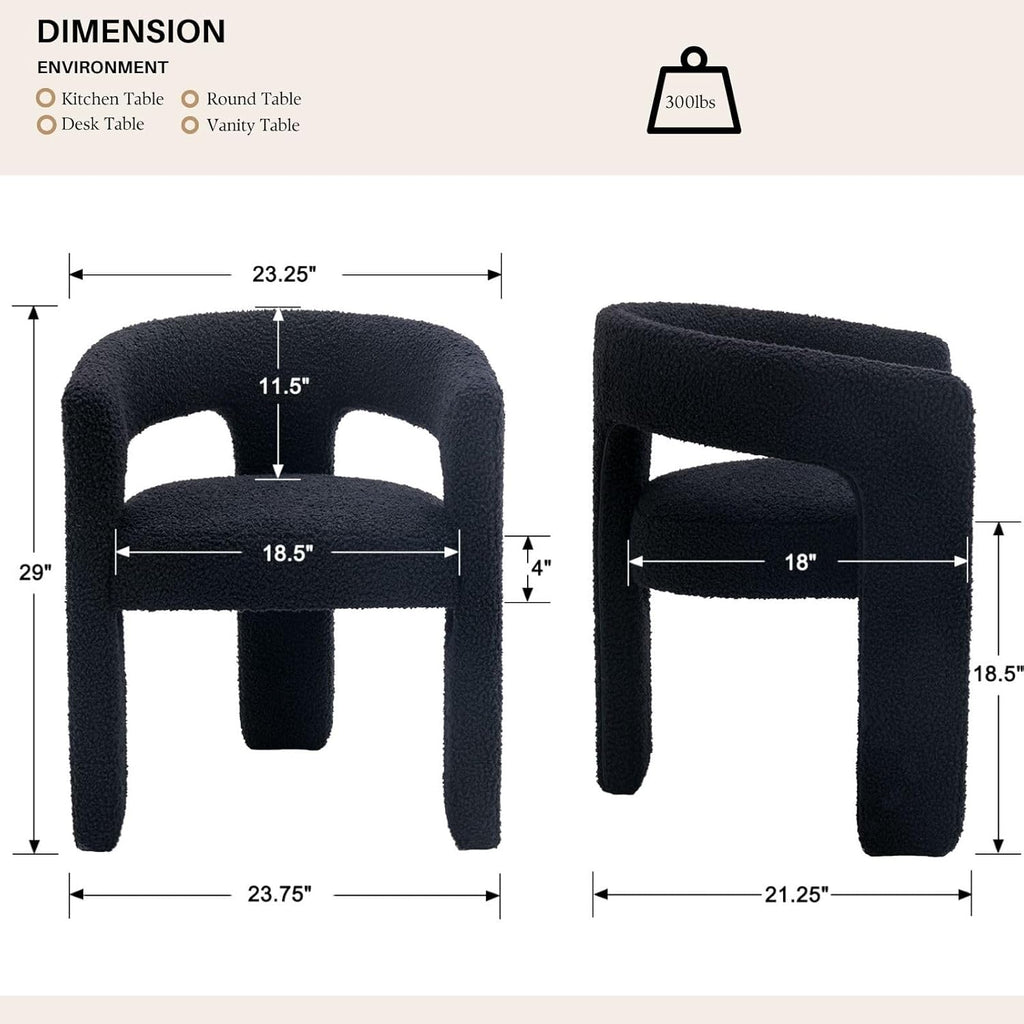 Black Sherpa Dining Chairs Set of 2, Modern Barrel Dining Room Chairs Upholstered Faux Fur Accent Chair with Arms and Round Back for Living Room Kitchen Armchair No Assembly Needed