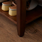 Shoe Bench Storage with Leather Cushion, Rustic Solid Wood Entryway Bench with 2 Height-Adjustable and Removable Shelves for Hallway, Living Room, Mudrooms (Dark Brown,39.4")