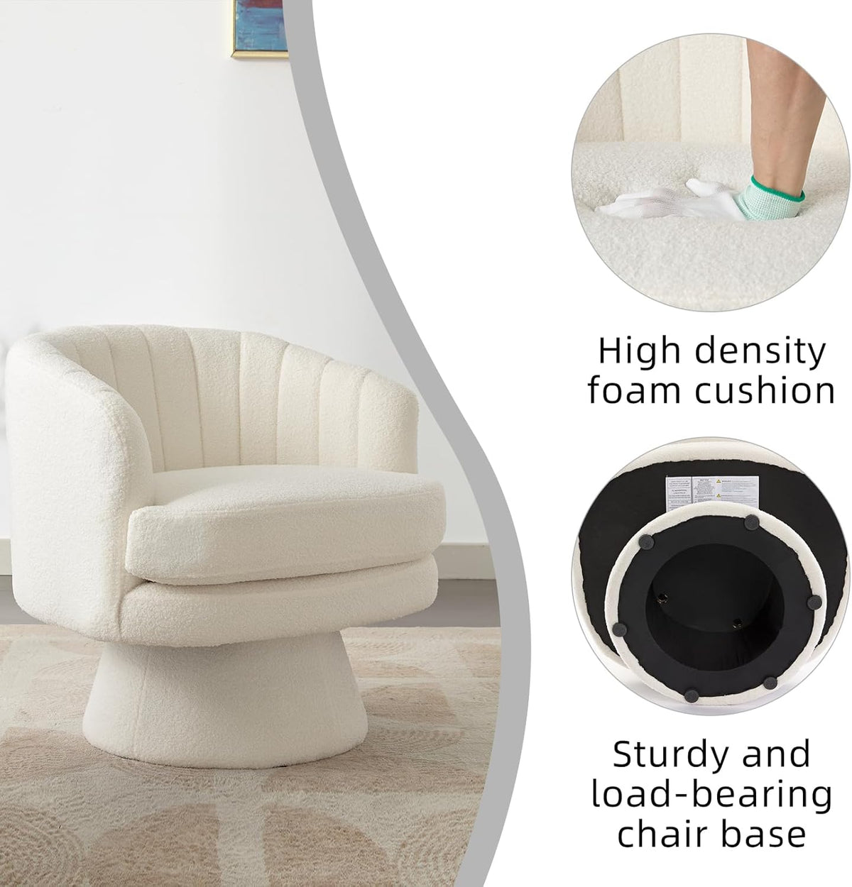 CANMOV Swivel Accent Chair with Armrest, Modern 360 Degree Swivel Barrel Chair with Curve Back and Soft Cushion,Comfy Round Sherpa Teddy Armchair Single Sofa for Living Room,Bedroom,Waiting Room,Beige