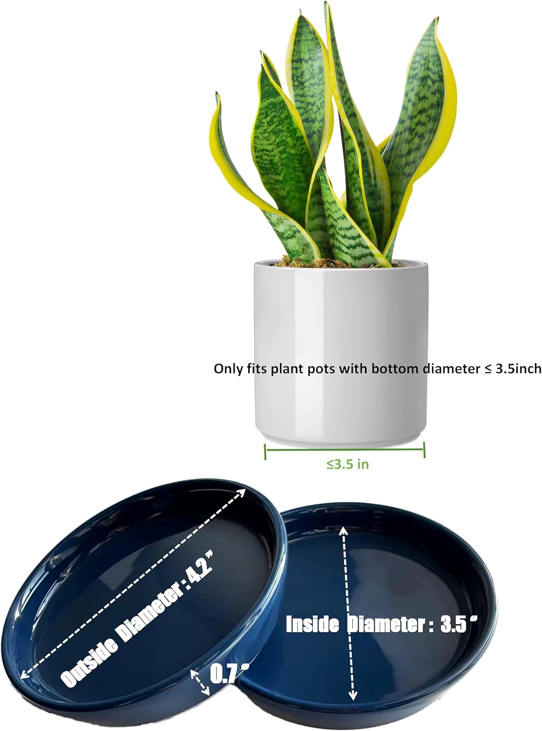 2 Pack Ceramic Plant Saucer 4 Inch, Heavy Duty Plant Pot Tray for Indoor & Outdoor, Glazed Ceramic Plant Drip Trays