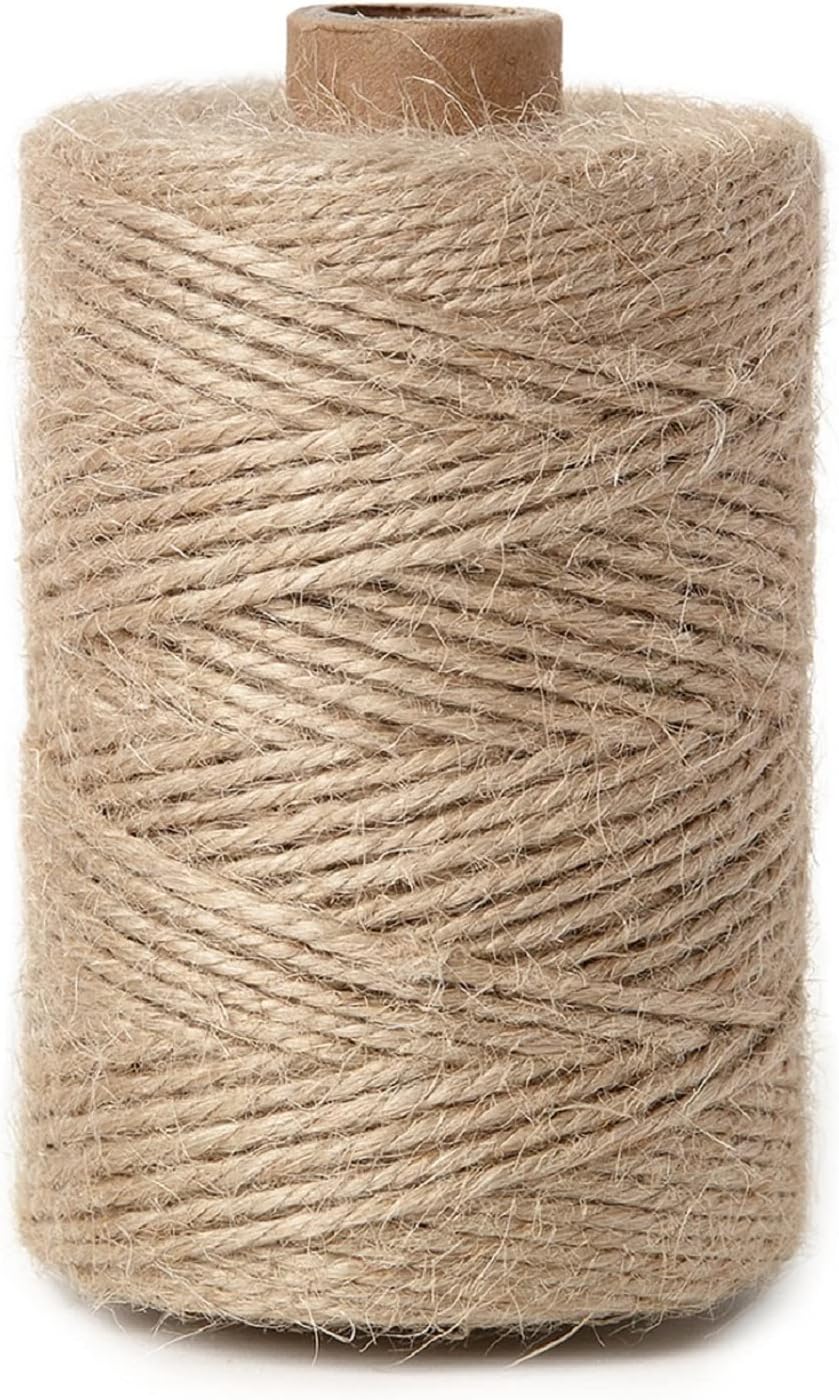 2mm 328 Feet Natural Jute Twine, for Crafts Gift, Craft Projects, Wrapping, Bundling, Packing, Holiday Packaging Twine, Gardening and More, Jute Rope to Use Around The House and Garden