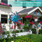 360°Solar Wind Spinner with Lights Blue Metal Garden Outdoor Decor Yard Lawn Art Decor for Patio Kinetic Windmills Unique Gifts for Friends and Family 60.63'' H x 13.38'' Dia