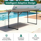 Folding Table, 4FT Foldable Picnic Table with Carrying Handle, Heavy Duty Fold-in-Half Portable Table for Weddings, Camping, RV Travel, Parties, BBQs, and Indoor Use, Easy to Fold and Store, Khaki