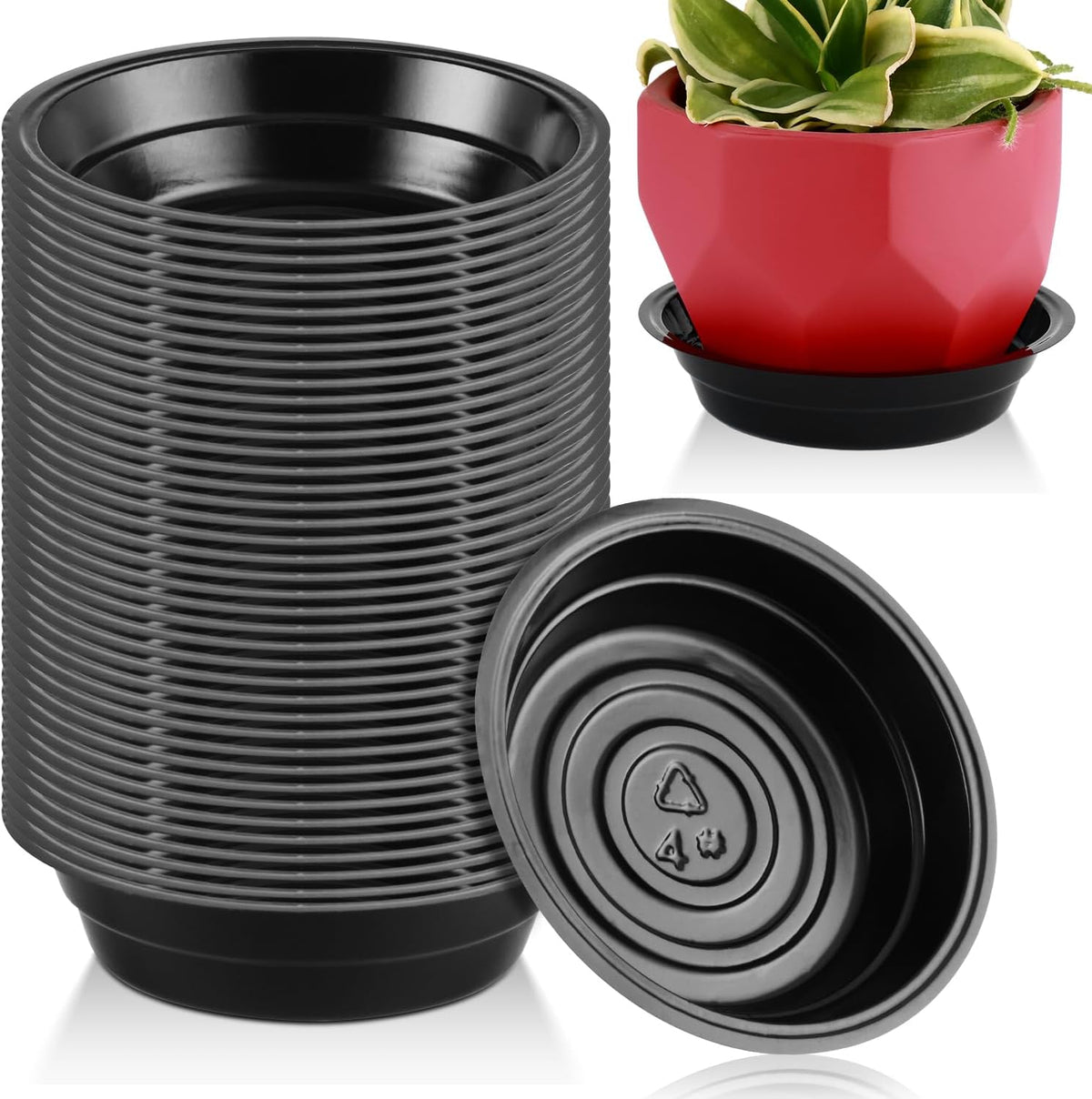 40 Pack 4 Inch Plant Saucer, Black Plant Saucers for Indoors No Holes, Plastic Plant Saucer for Plant Pots Plant Water Catcher Tray, Small Flower Pot Saucers Bulk Plant Drip Trays for Potted Plants