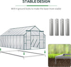 Outsunny 16' x 8' Aluminum Greenhouse Polycarbonate Walk-in Garden Greenhouse Kit with Adjustable Roof Vent, Rain Gutter and Sliding Door for Backyard, Patio, Clear