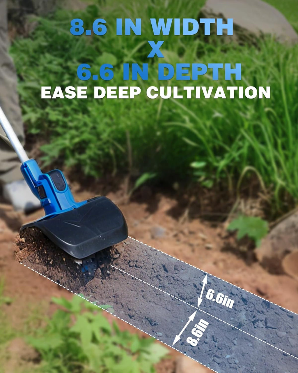 LUXTER 20V Cordless Tiller for Gardening 8.6 Inch Electric Garden Cultivator with 48 Steel Tines Lightweight Cultivators 2×4.0AH Batteries & Fast Charger for Smooth Ground Breaking,Tending,Composting