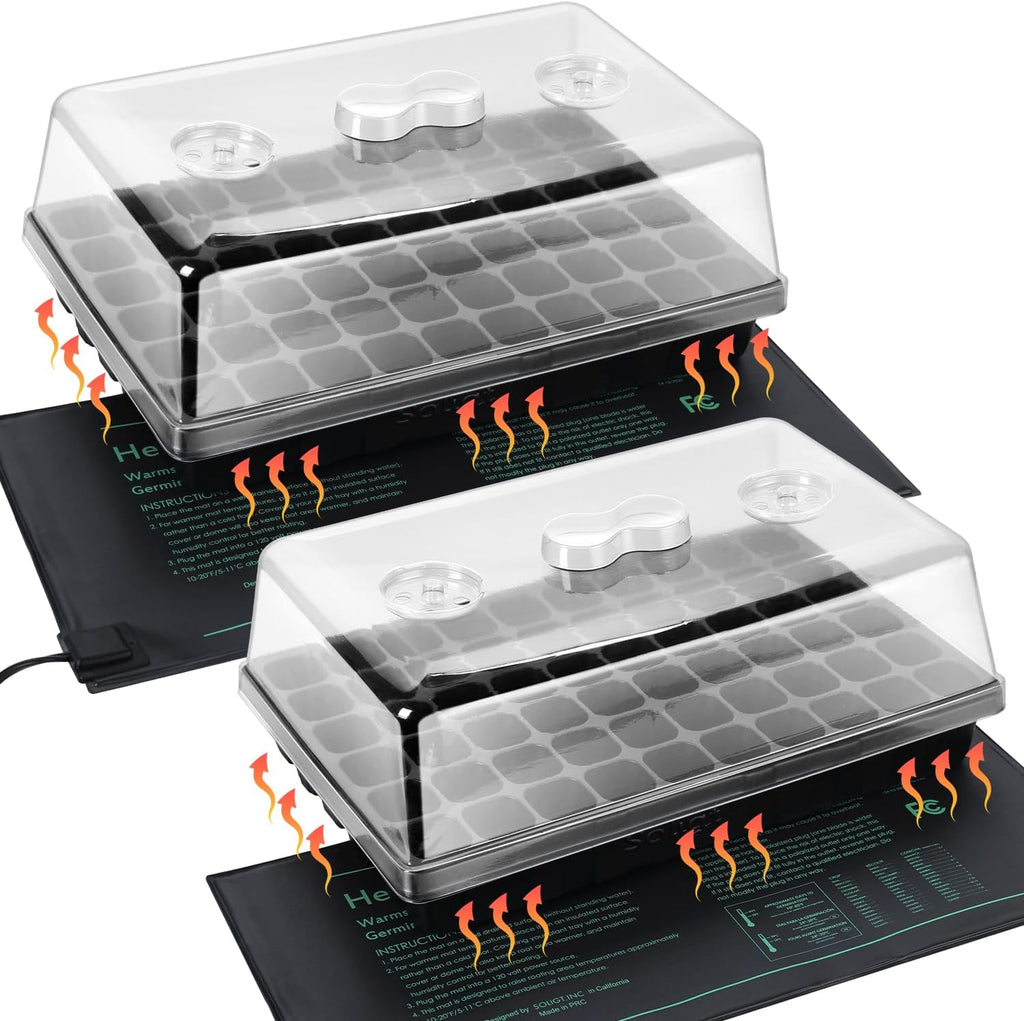 SOLIGT 2 Set 60-Cell Seed Starter Kit - Strong Seed Trays with Humidity Domes, Cell Trays and Seedling Heat Mats - Cloning, Propagation and Germination Station