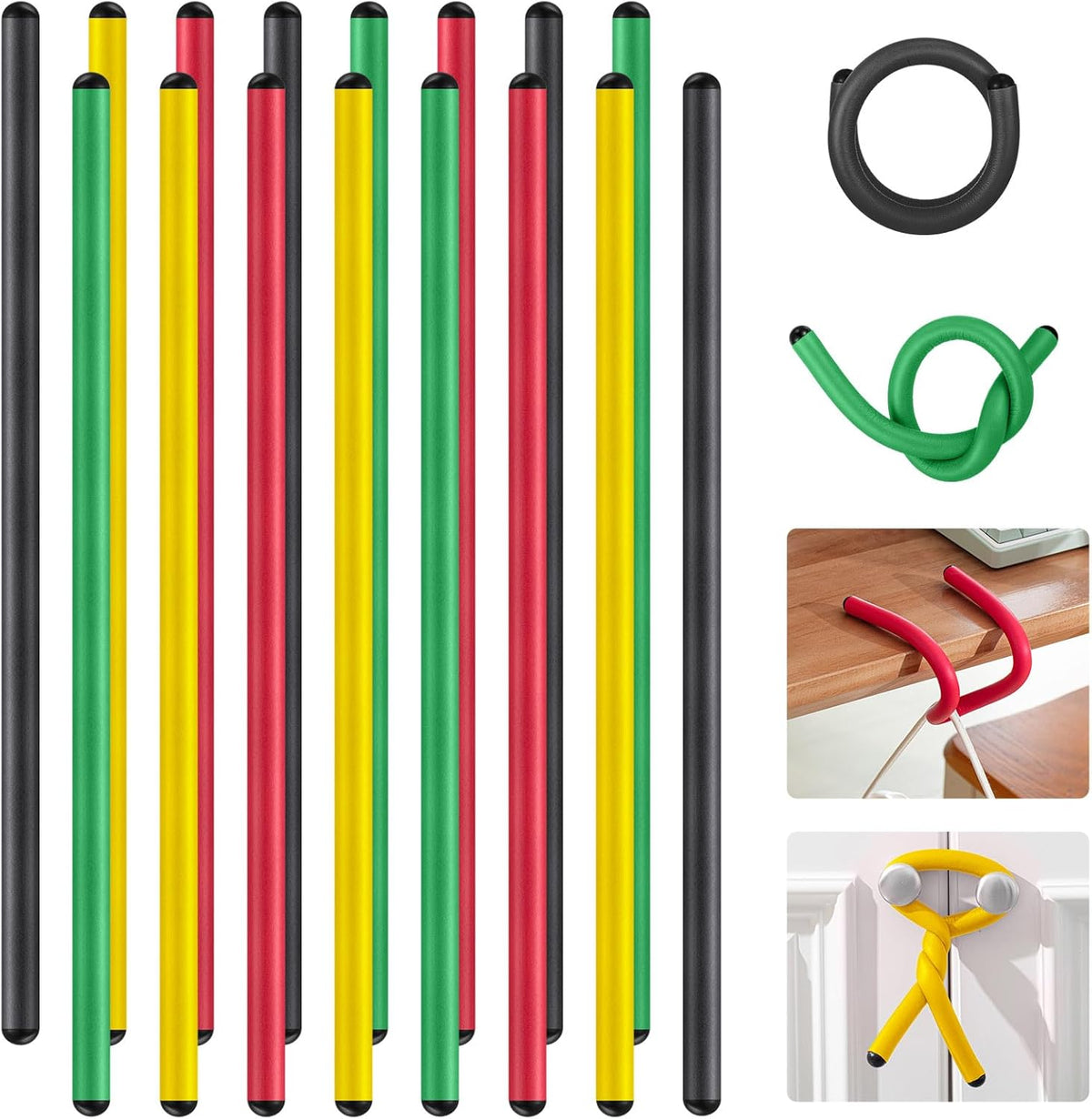 20 Pcs 17 Inch EVA Foam Twist Rubber Ties Reusable Bendable Cable Tie Straps Flexible Heavy Duty Twisty Ties for Organizing Cords Bundling (Red,Yellow,Green,Black)