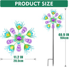 Solar Peacock Wind Spinners for Yard and Garden, 40 Inch Solar Windmill Garden Whirligig Kinetic Spinners Decor for Lawn,Patio&Yard, Metal Whirligigs Green Wind Spinners Outdoor