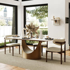POVISON 63" Modern Dining Table for 4-6, Hobart Rectangle Dining Table, Matte White Sintered Stone Dining Tabletop with Bronze Carbon Steel Pedestal Table (Table Only)