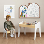 Kids Table and Chair Set, Wooden Children's Study Desk & Play Table for Ages 2-8, White and Natural MDF Furniture