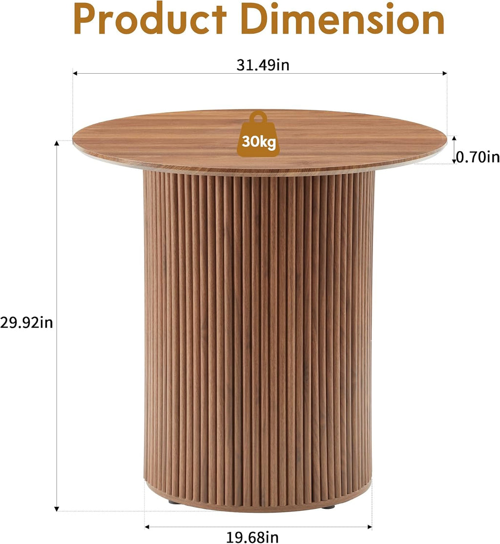 AVZEAR 31.5" Round Dining Table for 2 People, Small Kitchen Dinner Table with Fluted Wood Base, Farmhouse Circle Dining Tables for Home, Kitchen, Dining Room, Living Room (Walnut)