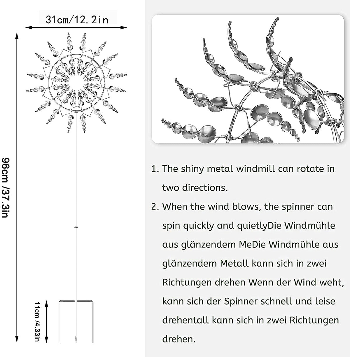 Magical Metal Windmill, Stainless Steel Windmill,Kinetic Metal Wind Spinners Garden Stake, 3D Wind Sculptures Move with The Wind Lawn Solar Wind Catcher Outdoor Patio Garden Decoration (SILVER-2PCS)