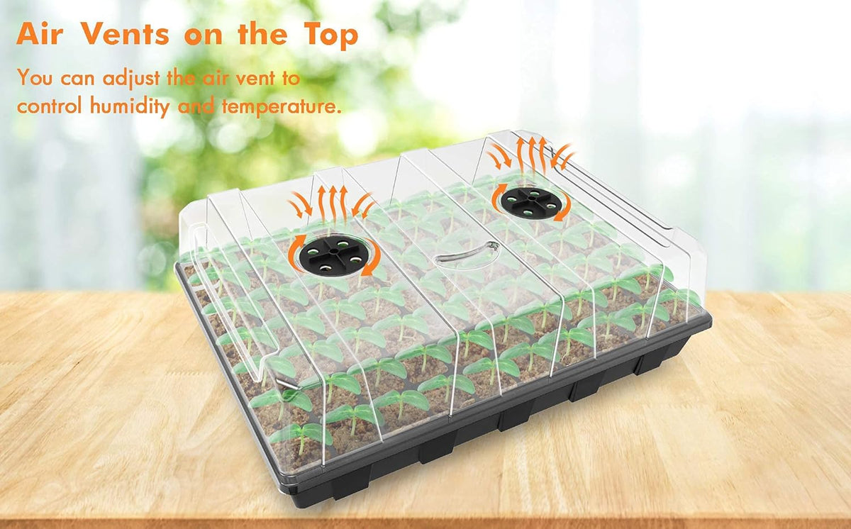 Gardzen Seed Starter Tray, 5 Pack Smiling Face Plant Germination Trays with Total 350-Cell, Seed Starter Kit with Humidity Vented Domes and Bases for Starting Vegetable Flower Herb Seeds 18" x 14"