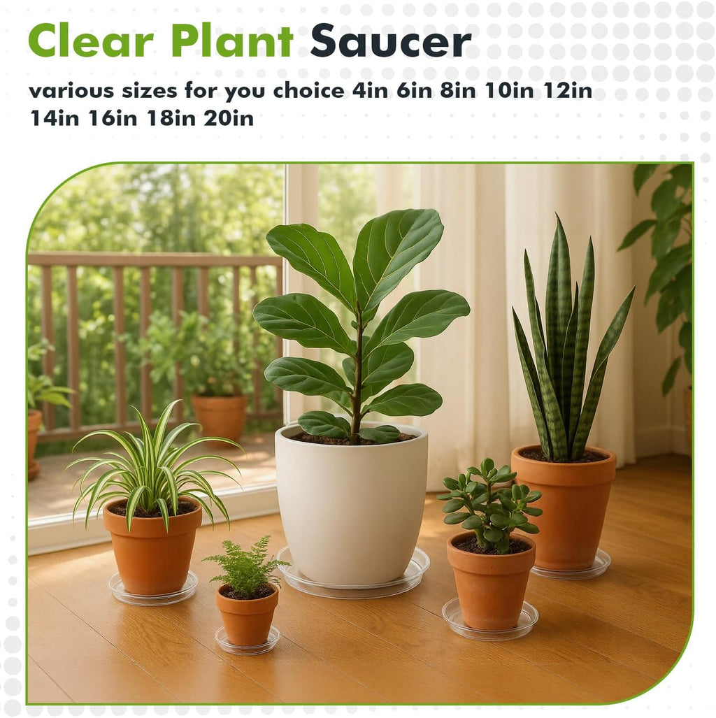 70 Packs 4" Clear Plant Saucers for Indoor Outdoor Use Heavy Duty Plastic Plant Trays for Planter Flower Pot Drip Trays to Catch Water, 4 to 20 Inch, Round Transparent