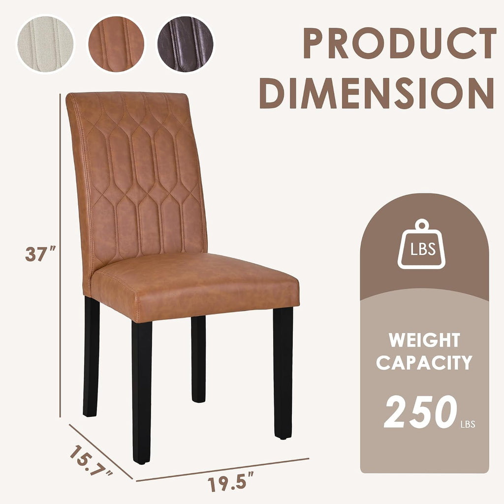 VECELO Upholstered Dining Chairs Set of 2, Modern PU Leather Accent Parsons, Solid Wood Legs w/Rubber Footpads, for Living Room Kitchen, Brown