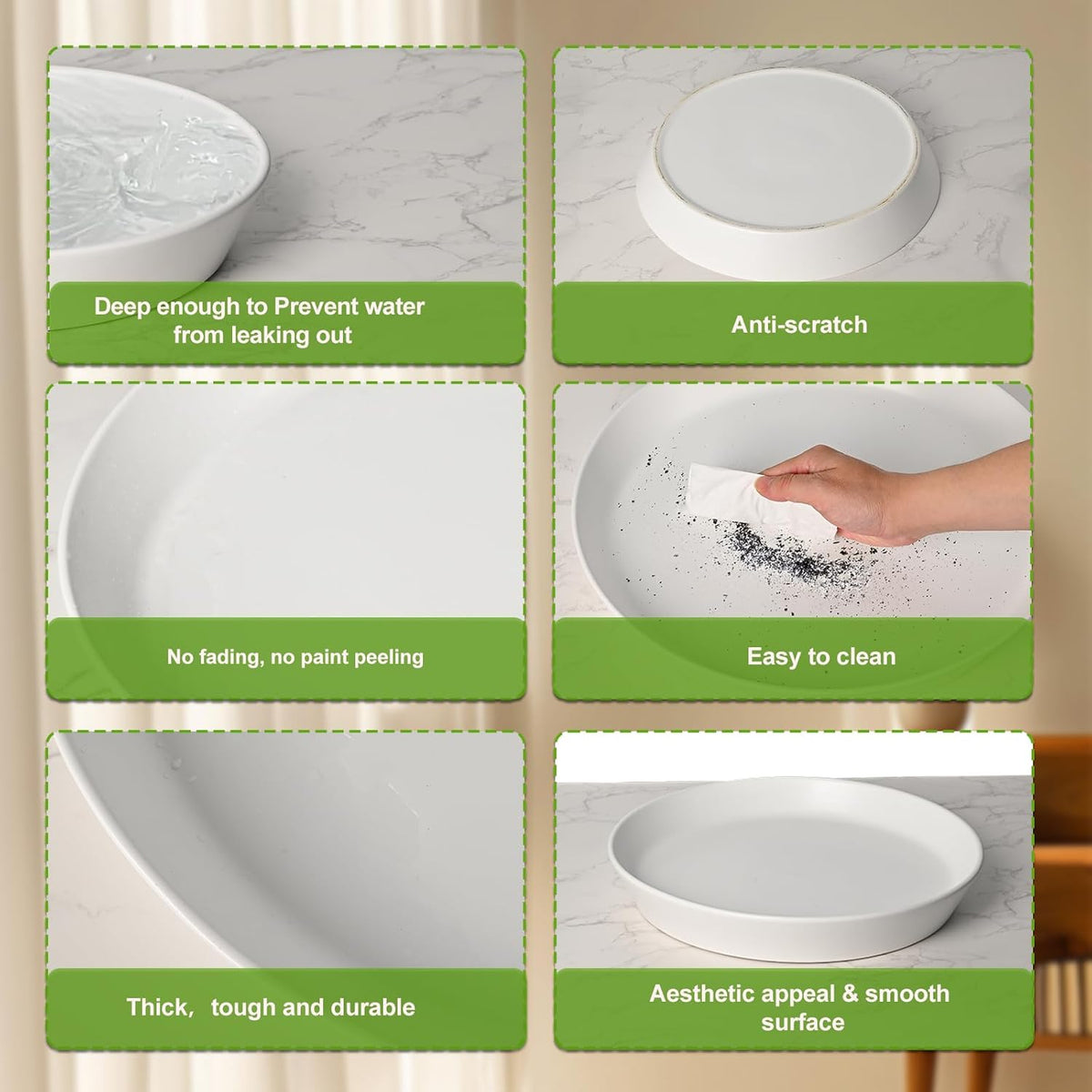 2 Pack Ceramic Plant Saucer 4 Inch, Heavy Duty Plant Pot Tray for Indoor & Outdoor, Glazed Ceramic Plant Drip Trays