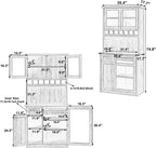 Kitchen Pantry Storage Cabinet with Wine Rack and Adjustable Shelves, Freestanding Buffet Cabinet with Hutch, White