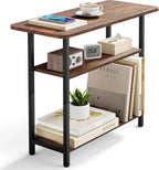 SLEEPING LAMB Side Table for Living Room, 3-Tier End Table for Small Space with Wide Storage Tabletop, Rustic Brown Narrow Nightstand for Bedroom, Sofa Couch