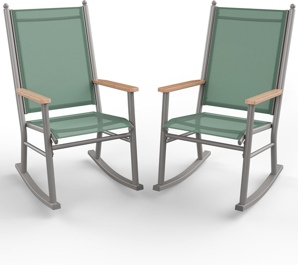 Shintenchi 2 Pcs Outdoor Rocking Chairs Set,Upgraded High Back Patio Rocking Chairs Set,Breathable Textilene Fabric Rocking Chair for Porch,Patio,Garden,Balcony(Green)